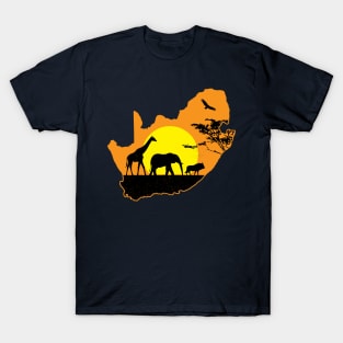 South Africa Safari Savannah Sunset Giraffe Elephant Wildebeest T-Shirt